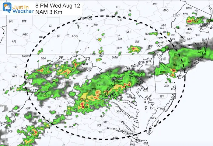 August 12 weather storm radar Wednesday 8 PM