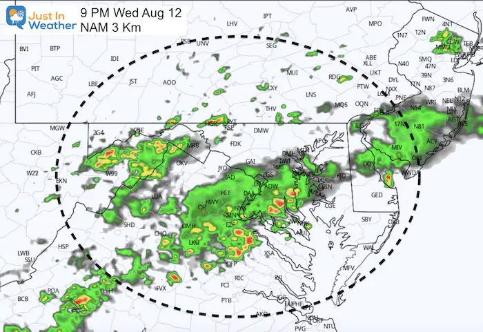 August 12 weather storm radar Wednesday 9 PM