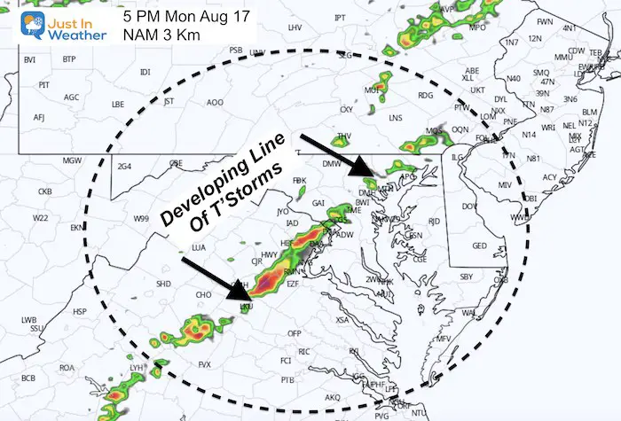 August 17 maryland weather rain storm Monday 5 PM