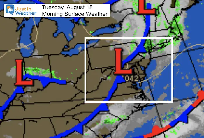 August 18 weather Tuesday morning