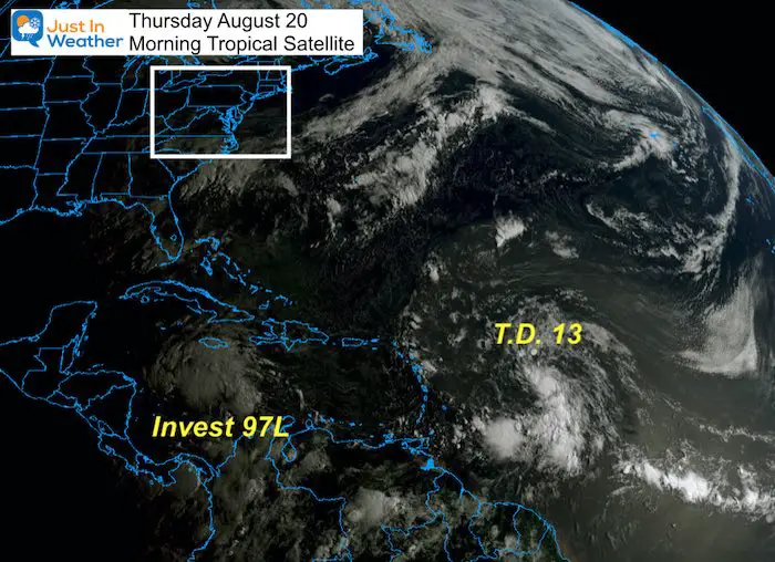 August 20 weather Thursday Tropical morning satellite