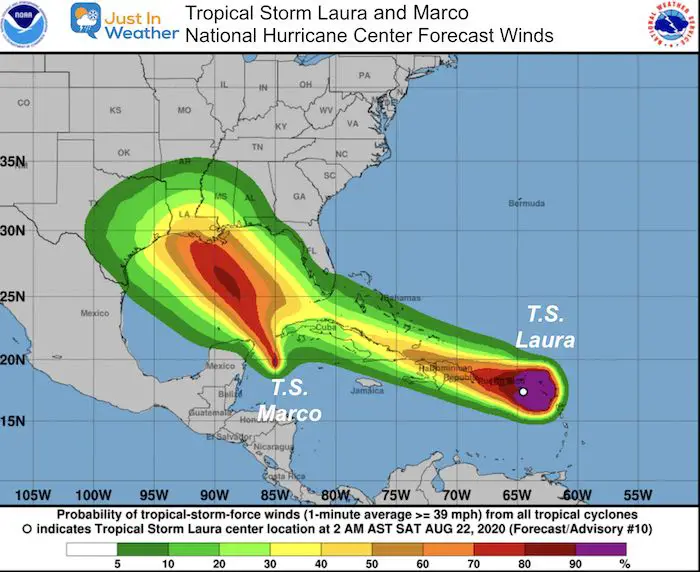 August 22 Tropical Storm Laura Marco National Hurricane Center Forecast Winds