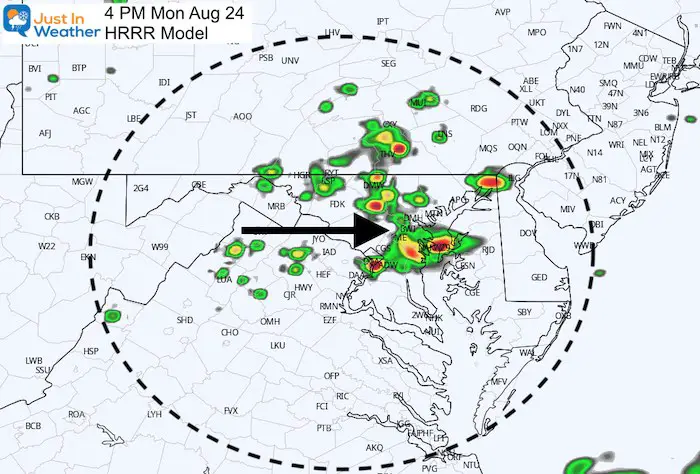 August 24 weather storm radar Monday 4 PM