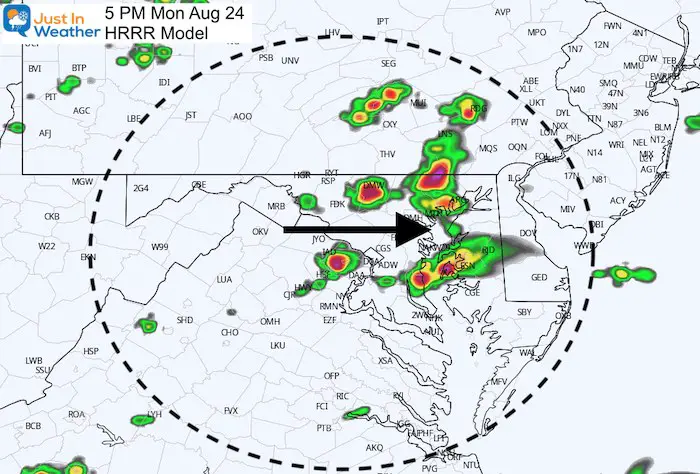 August 24 weather storm radar Monday 5 PM
