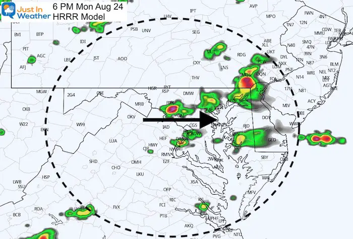 August 24 weather storm radar Monday 6 PM