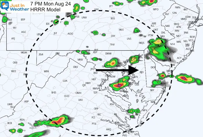 August 24 weather storm radar Monday 7 PM