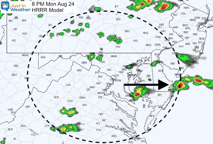 August 24 weather storm radar Monday 8 PM