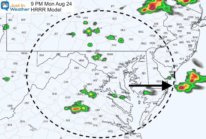 August 24 weather storm radar Monday 9 PM
