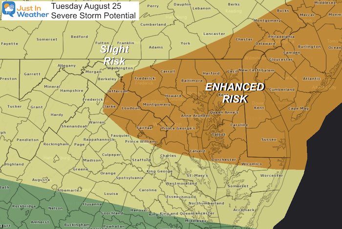 August 25 severe storm potential Tuesday