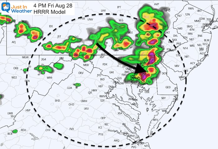 August 28 severe storm radar maryland weather Friday 4 PM