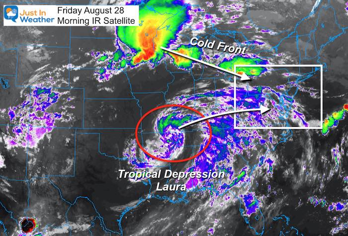August 28 weather Friday morning Laura severe storm