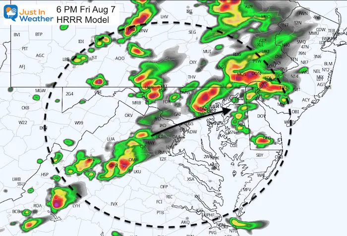 August 7 maryland weather storm radar HRRR FRiday 6 PM