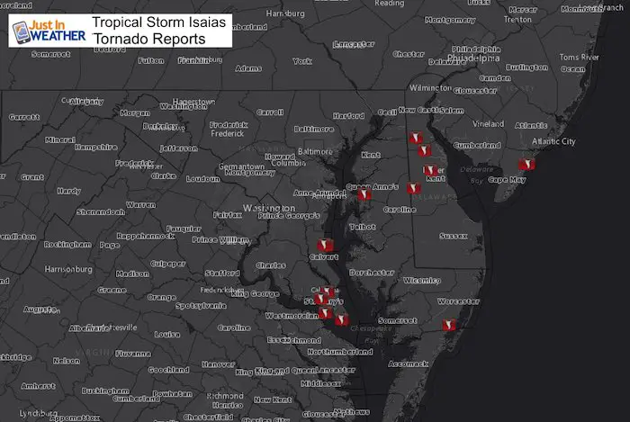 Tropical Storm Isaias Tornado Reports