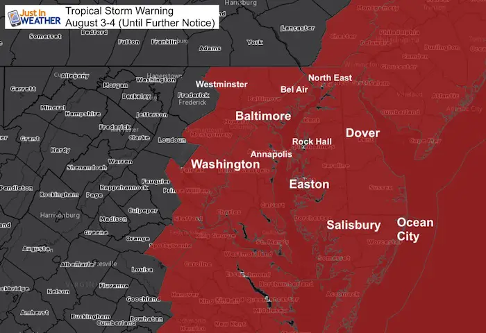 Tropical Storm Warning Isais New Monday August 3