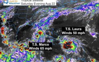 Tropical Storms Laura Marco Satellite Saturday night August 22