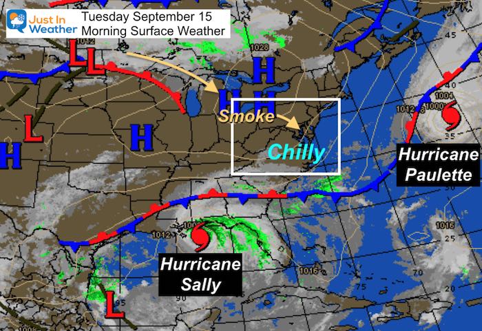 September 15 weather Tuesday morning hurricane smoke