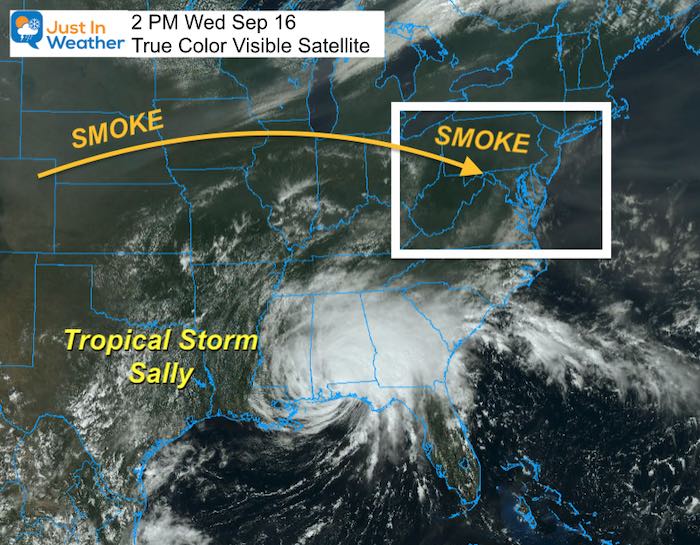 September 16 tropical storm sally smoke satellite 2 PM Wednesday