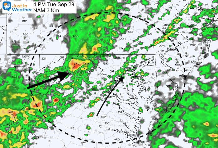 September 29 weather forecast rain Tuesday 4 PM