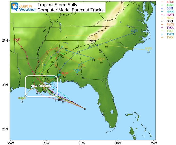 Tropical Storm Sally computer forecast tracks Sunday