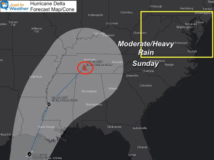 Hurricane Delta Forecast Map October 6 Inland