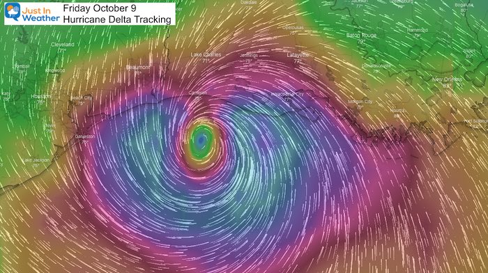 Hurricane Delta winds Tracking Landfall October 9