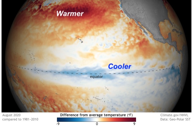 La Nina Pacific Ocean Water August 2020