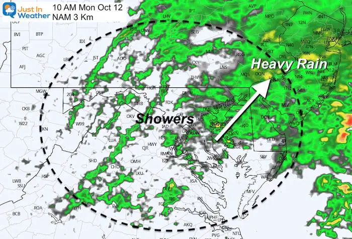 October 11 weather rain Monday AM 10