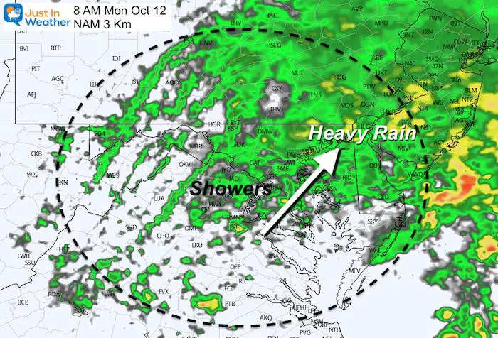 October 11 weather rain Monday AM 8