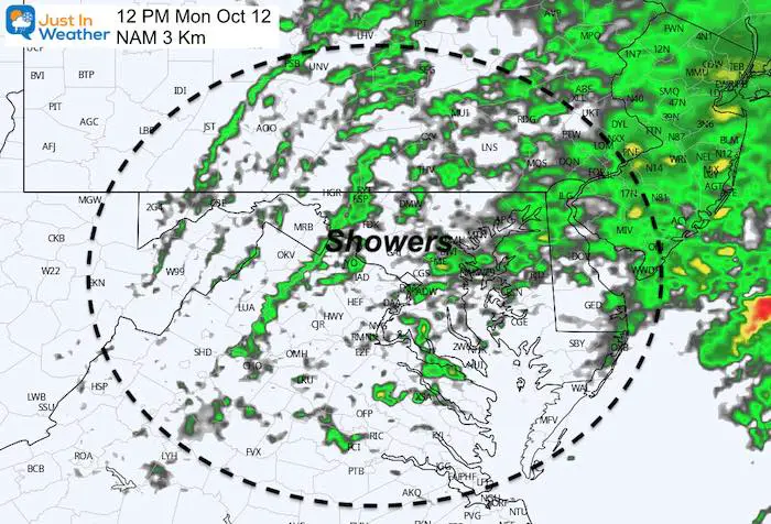 October 11 weather rain Monday PM 12