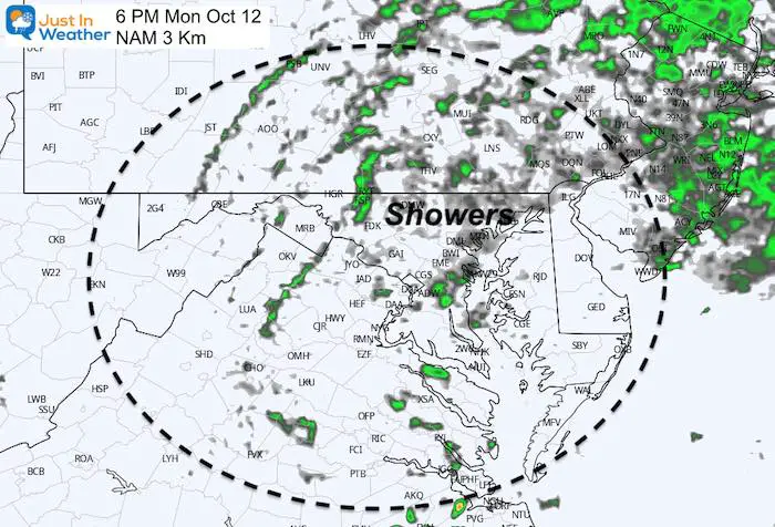 October 11 weather rain Monday PM 6