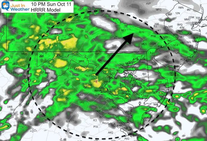 October 11 weather rain Sunday 10 PM