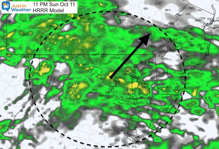 October 11 weather rain Sunday 11 PM