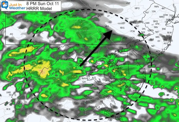 October 11 weather rain Sunday 8 PM