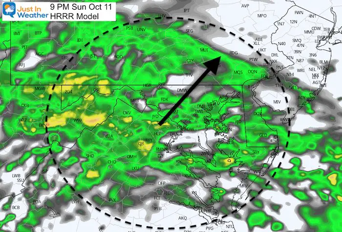 October 11 weather rain Sunday 9 PM