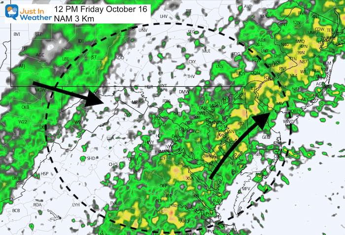 October 16 weather rain Friday afternoon 12 PM
