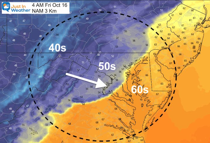 October 16 weather temperatures Friday 4 AM