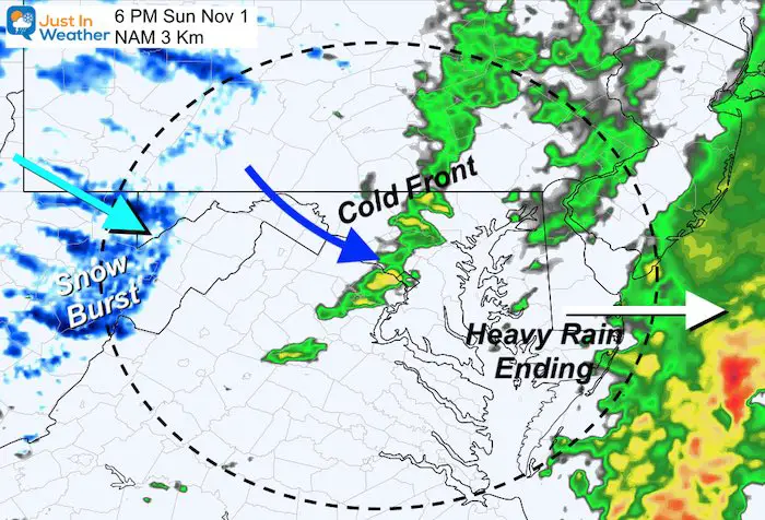 October 31 weather rain snow Sunday PM 6