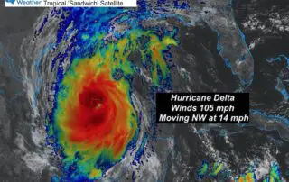 October 8 weather hurricane delta satellite Thursday noon