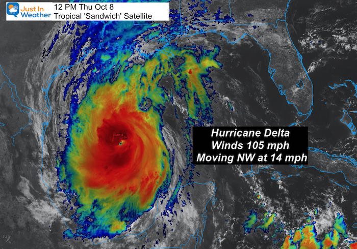 October 8 weather hurricane delta satellite Thursday noon