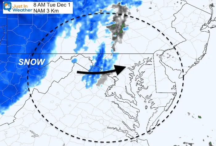 December 1 snow Tuesday 8 AM