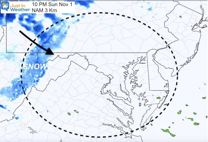 November 1 weather rain snow Sunday 10 PM