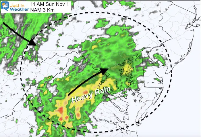 November 1 weather rain snow Sunday 11 AM