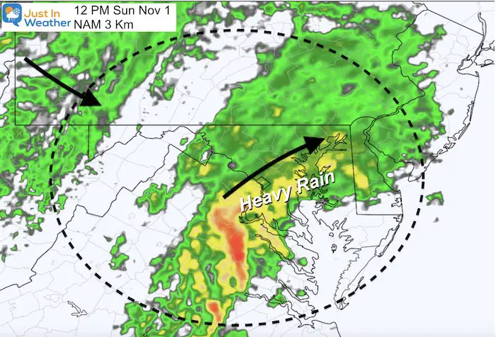 November 1 weather rain snow Sunday 12 PM