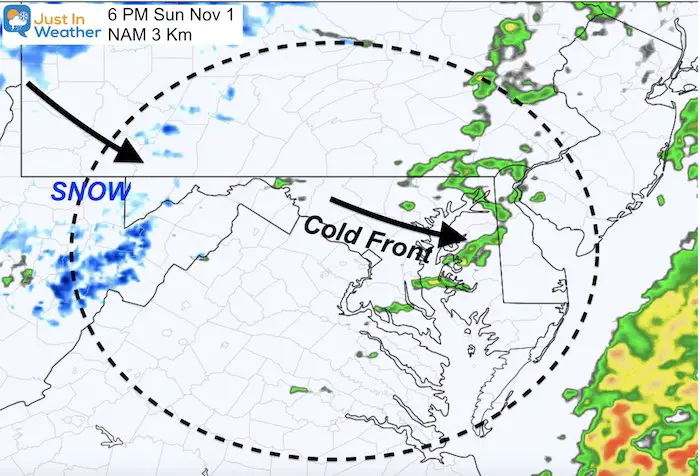 November 1 weather rain snow Sunday 6 PM