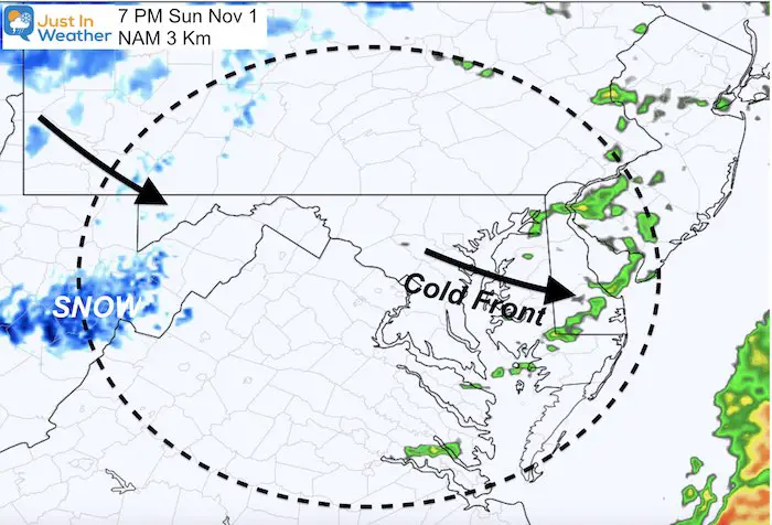 November 1 weather rain snow Sunday 7 PM