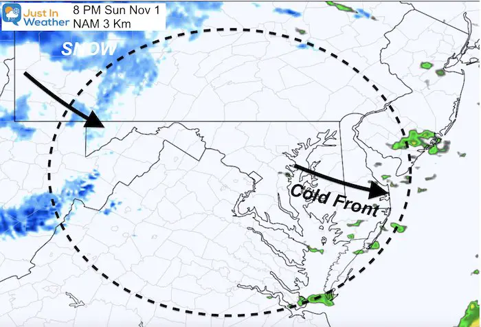 November 1 weather rain snow Sunday 8 PM