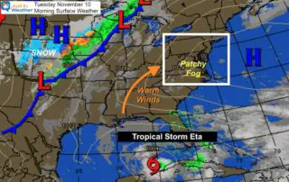 November 10 weather Tuesday morning Tropical Storm Eta