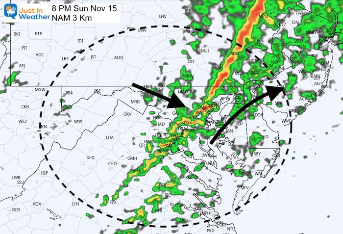 November 15 weather rain Sunday 8 PM