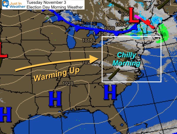 November 3 weather Election Day Tuesday morning