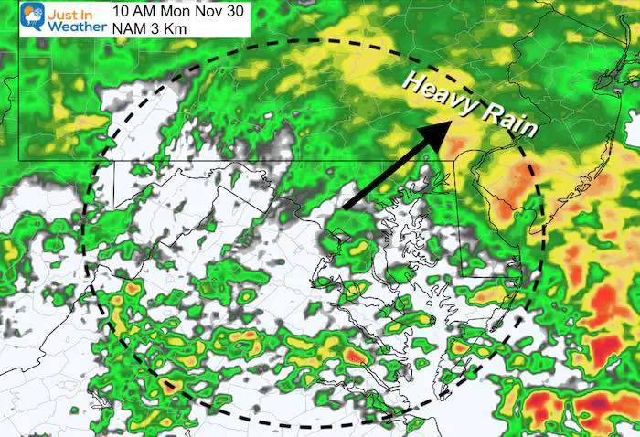 November 30 weather rain storm Monday AM 10